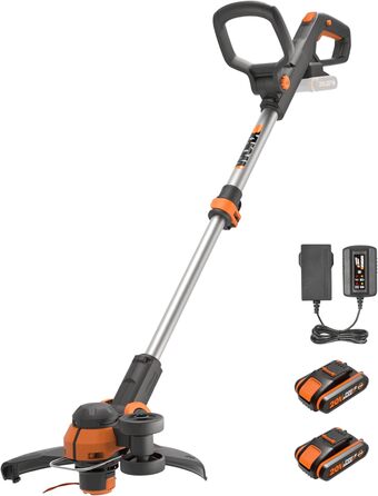 Акумуляторний тример для газону WORX WG163E 20 В Тример для країв газону Функція 2-в-1 Тример для газону та тример для країв 30 см Діаметр зрізу зручний і компактний в т.ч. акумулятори та зарядний пристрій 2x2 Ач, включаючи 2 батареї та зарядний пристрій