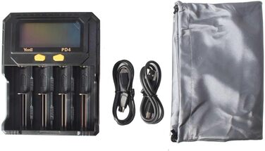 Універсальний зарядний пристрій для літій-іонних (Li-ion) та нікель-металгідридних (Ni-MH) акумуляторів - функція тестування акумулятора - РК-дисплей, USB-кабель - додатково батарейки (вкл. 4 шт. AA/Mignon)