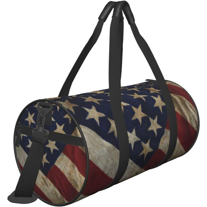 Спортивна сумка для подорожей, малюнок американський прапор, принт з ефектом нічного сяйва, чорний колір, універсальний розмір, дорожня сумка