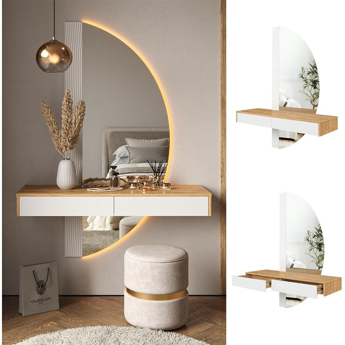 Туалетний столик Vicco Melisa, дуб/білий, 120 см зі світлодіодним підсвічуванням Білий зі світлодіодним дзеркалом