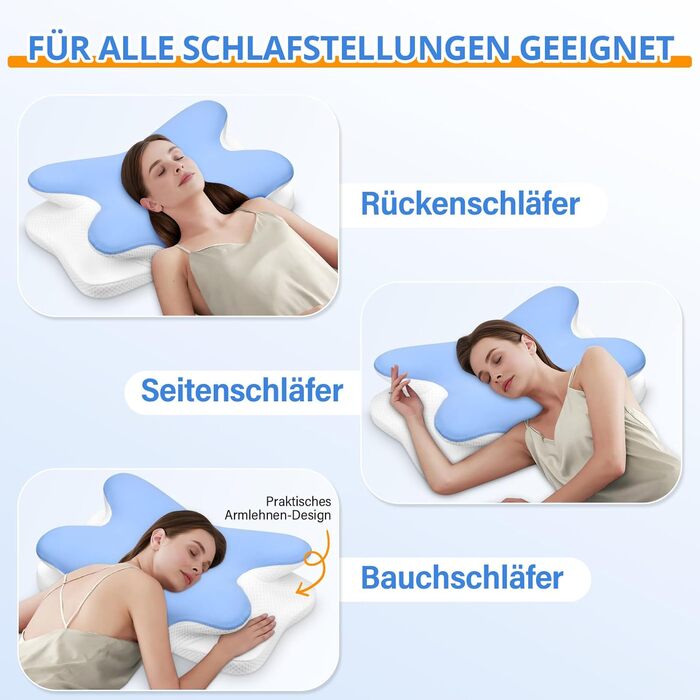 Подушка з піни з ефектом пам&39яті, подушка для підтримки шиї, ергономічна подушка для сну на боці, подушка для шиї, подушка для голови для сну на боці, спині та животі, 69x37x9/12 см, синя
