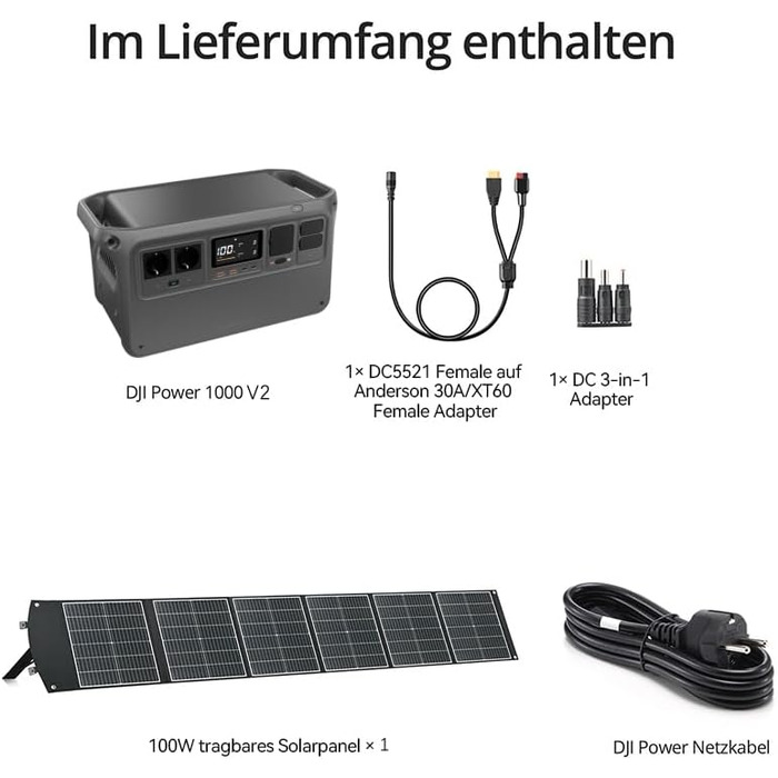 Портативна сонячна електростанція DJI Power 1000 V2 потужністю 1024 Втгод, 2600 Вт з 1 складною сонячною панеллю 100 Вт, електрогенератор для кемпінгу/дому/кемперів. MPPT продається окремо. Power 1000V2 сонячна панель 100 Вт