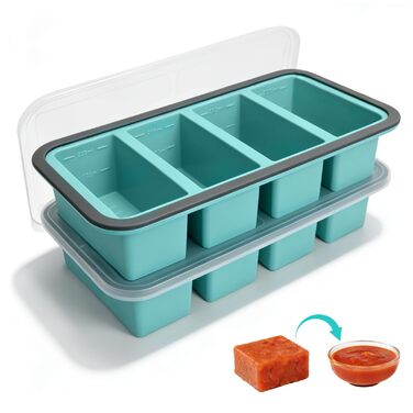 Контейнери для супу LURICO з кришками, контейнери для заморожування супу, набір із 2 силіконових форм для заморожування 250 мл з кришками - дуже великі формочки для кубиків льоду для супу, бульйону, соусів, 4 отвори