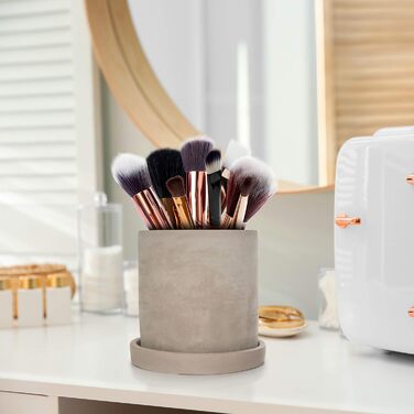 Набір горщиків для сукулентів BELLE VOUS (2 шт.) - Сірий цементний квітковий горщик з блюдцем - Круглі дренажні отвори для невеликих рослин, квітів, кактусів та трав - Стильний для дому, офісу та вікон