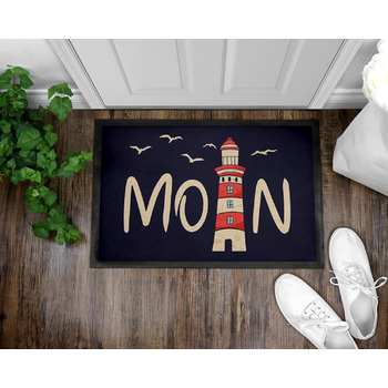 Кумедний килимок для дверей з написом - Moin з маяком - північнонімецький - ласкаво просимо - нековзний та миється - 60x40 см, 3