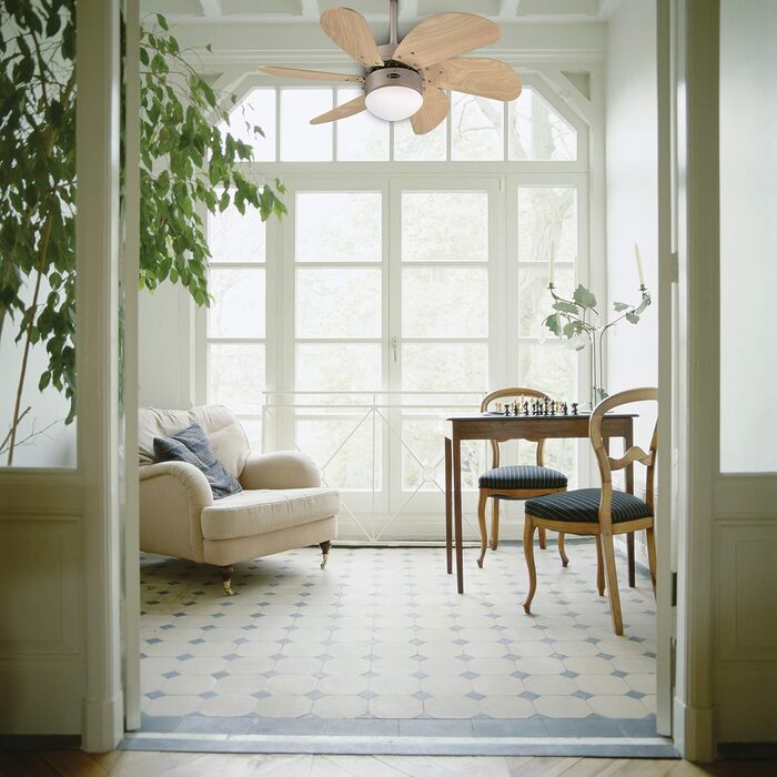 Стельовий вентилятор Westinghouse Lighting 76 см Turbo Swirl 78158 з одинарною лампою і шістьма лопатями, версія з титану з опалов