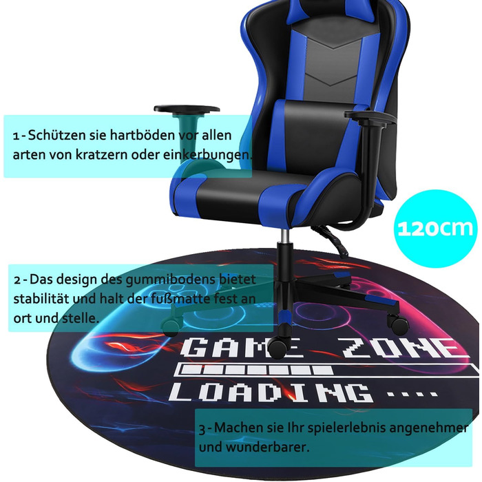 Килимок для ігрового крісла Capslpad для дерев&39яних підлог, нековзний захисний килимок для підлоги, гумовий килимок для ігрового контролера, комп&39ютерного крісла для ігрової кімнати, декор для домашнього офісу (круглий 120 см, чорний)