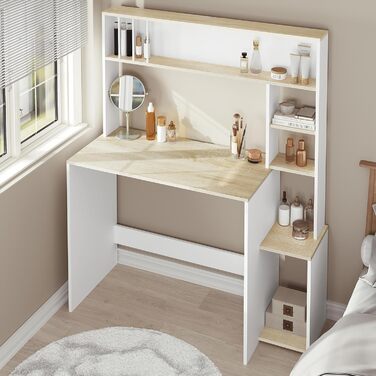 Письмовий стіл eSituro, комп&39ютерний стіл з 5 полицями, офісний стіл під біле дерево, ігровий стіл з місцем для зберігання, ПК-стіл для домашнього офісу, офісу, вітальні, 113,5x139x45 см білий дуб