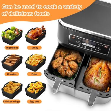 Аксесуари для фритюрниці VIRIECH Ninja, багаторазові аксесуари для подвійної фритюрниці з 8 частин, двокамерна силіконова форма для фритюрниці для Ninja Foodi AF400EU AF500EU та більшість двозонних фритюрниць