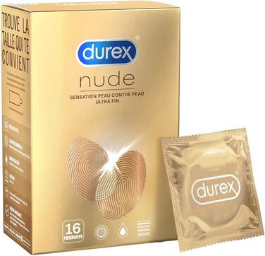 Презервативи Durex Nude, 16 дуже тонких презервативів, Skin Feel 16 шт. (1 упаковка)