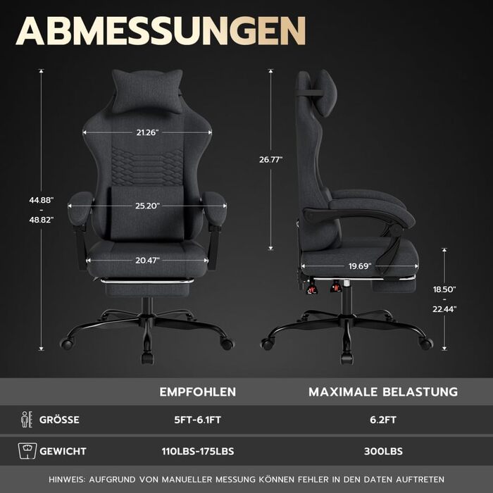 Ігрове крісло/офісне крісло, ергономічне, масажне сидіння з регульованою підставкою для голови та ніг, регульованими підлокітниками та 3D-підлокітниками, сталевий каркас (червоний) чорна тканина