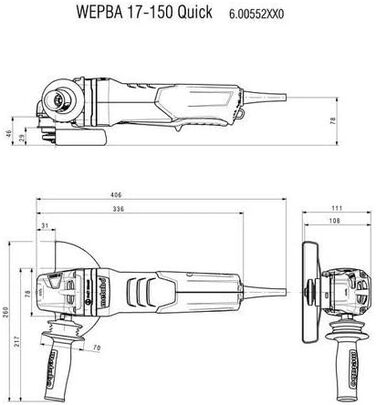 Кутова шліфувальна машина Metabo WEPBA 17-150 Quick (600552000) Картонна коробка, 1700 Вт, Ø диска 150 мм, швидкість холостого ход