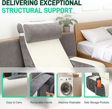 Подушка для читання для ліжка, подушка для читання для ліжка та дивана зі знімними підлокітниками та підголівником, подушка для читання з чохлом, який можна прати, подушка для спини, подушка з підтримкою спини для відпочинку в ліжку, читання, перегляду те