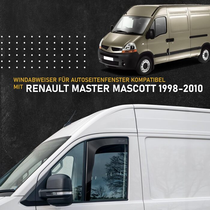 Сумісний з вітровим дефлектором Renault Master, Mascott 1998-2010 з боковим склом Спереду 2 шт. Дефлектор дощу, дефлектор вітру, тонований, обтічний Простота монтажу Захист від вітру та дощу