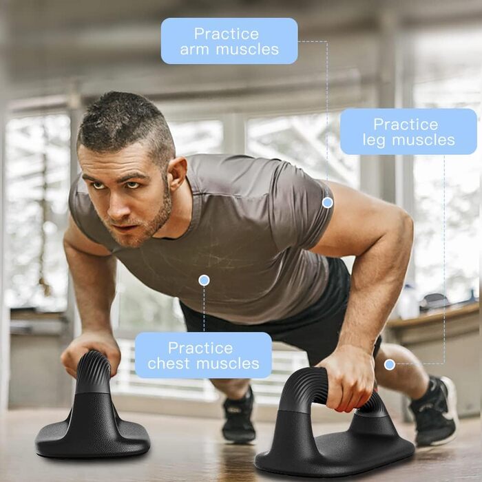 Ручки для віджимань Kipika, перекладина для віджимань з м&39якого пластику, протиковзка підкладка знизу, силове обладнання для тренування м&39язів, комплект з 2 шт. чорного кольору