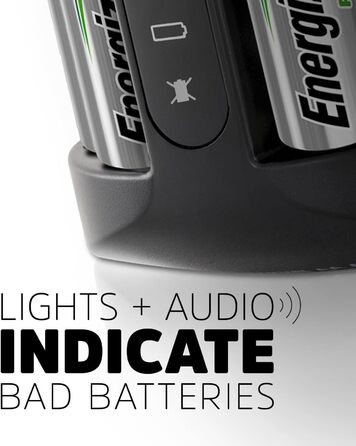 Зарядний пристрій Energizer Recharge Value з 4 акумуляторними батареями типу AA NiMH у комплекті. Зарядний пристрій Pro із зарядним пристроєм на 4 батарейки типу AA та батареями.