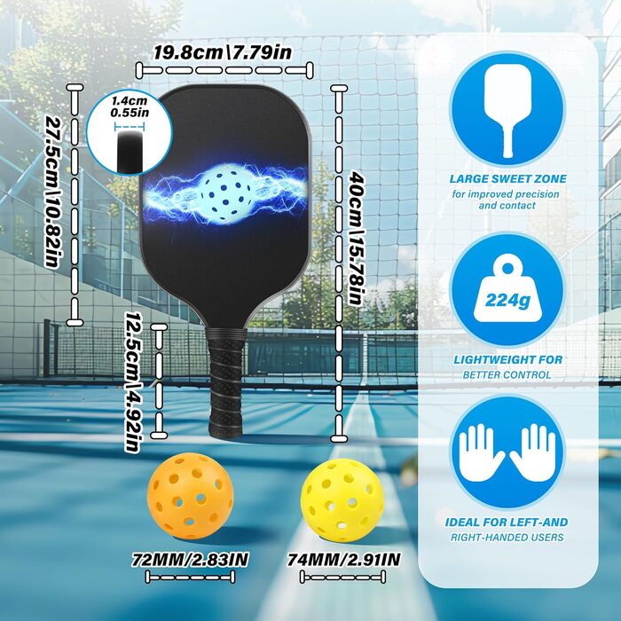 Ракетки для піклболу – набір зі скловолокна та сумка, сині, для чоловіків та жінок