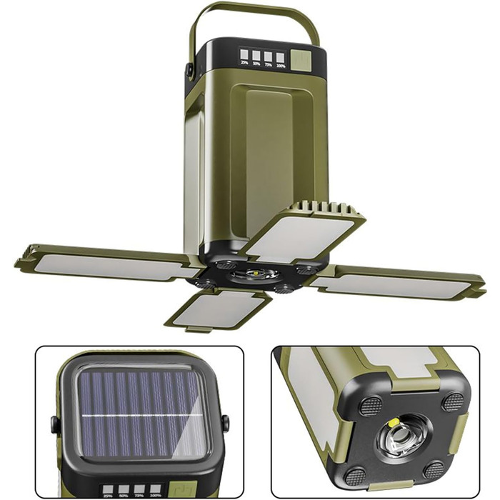 Портативний сонячний кемпінговий ліхтар, 12,9 x 7,9 x 7,9 см, ліхтар, 4 світлодіоди, регульоване освітлення з батареєю, висувне освітлення з кутом на 90 градусів, туристичне спорядження, аксесуар для випадків відключення електроенергії в наметі