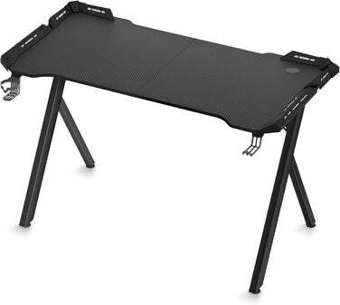 Ігровий стіл із RGB-світлодіодним підсвічуванням, 120x60 см, ергономічний ігровий комп&39ютерний стіл з карбоновою поверхнею, RGB-ігровий стіл/комп&39ютерний стіл з пультом дистанційного керування та кріпленням для навушників, чорний, 120x60x75 см