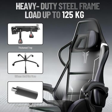 Ергономічне ігрове крісло зі штучної шкіри з функцією масажу, ігрове крісло з висувною підставкою для ніг, зручне офісне крісло/комп&39ютерне крісло з вантажопідйомністю 135 кг для домашнього офісу, чорно-біле.