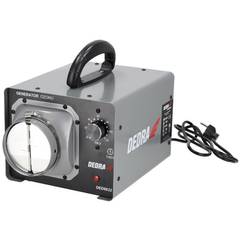 Генератор озону 20 г/год, озонатор DEDRA, 120 Вт, витрата повітря 340 м/год, метод дезінфекції, вентилятор, гнучкий шланг, автоматичне керування часом роботи, видаляє мікроорганізми 20000 мг/год