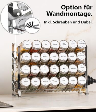 Підставка для спецій Deco haus, настінна та настінна З 28 БАНКАМИ ДЛЯ СПЕЦІЙ ТА ЕТИКЕТКАМИ - Органайзер для спецій - Органайзер для підставки для спецій - Підставка для спецій, підвісні підставки для спецій - Шафа для підставки для спецій, чорне місце для