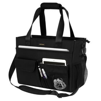 Жіноча сумка для вчителя, сумка для ноутбука з 15 кишенями, робоча сумка для медсестер, вчителів та лікарів, чорна XL (41 x 15 x 32 см)