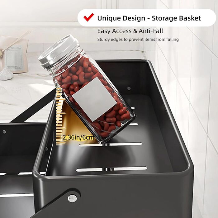 Рівнева складна полиця для спецій Bokelai, регульована по висоті кухонна полиця для зберігання Органайзер для спецій з протиковзкими накладками Металевий органайзер для спецій для шафи та стільниці Чорний - 3 рівні, 3-