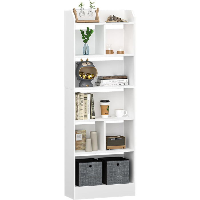 Книжкова полиця Hzuaneri, з 6 полицями, полиця для зберігання, окремостояча полиця, для вітальні, офісу, спальні, 24 x 60 x 170 см, білий BC11103 шт. Білий 24 x 60 x 170 см