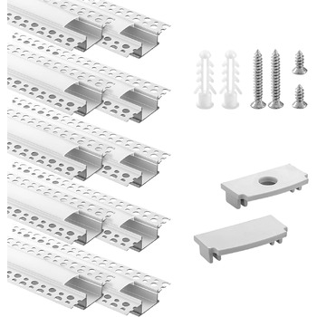 Світлодіодний профіль для гіпсокартону Efishine 6-PACK 1M, світлодіодний профіль алюмінієвий AluProfile для світлодіодних стрічок для стін і стель, світлодіодний канал із затискним дифузором і для ширших стрічок, таких як Philips Hue. (10 упаковок)