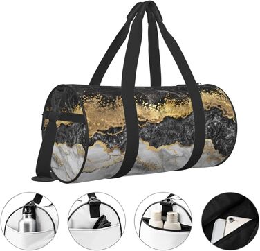 Дорожня сумка Метелики Монарха великої місткості, легка та міцна, ідеальний подарунок для подорожей, відпустки, ділових поїздок та іншого, чорно-біло-золотий мармуровий принт, універсальний розмір