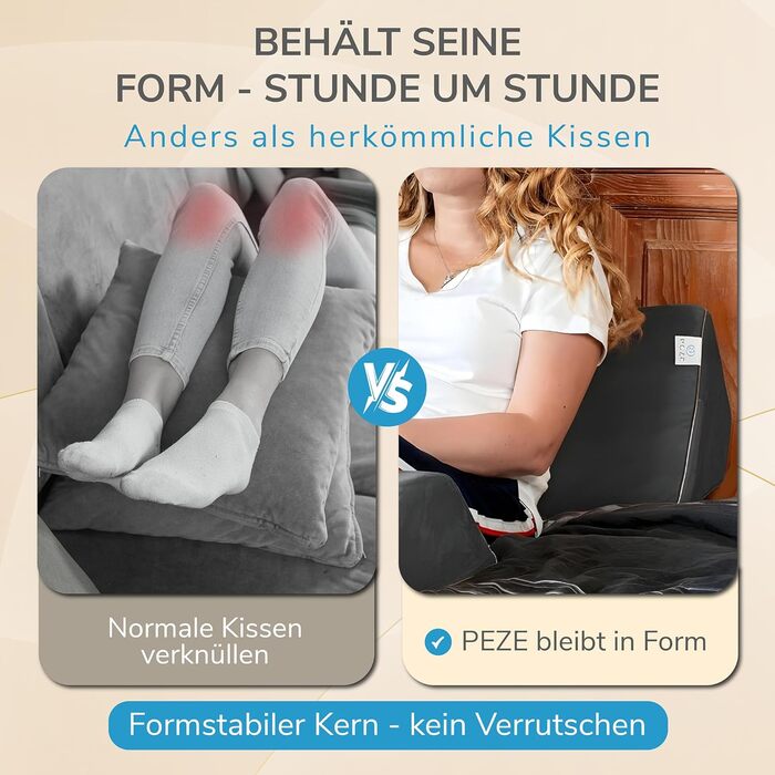 Подушка для спини для ліжка та дивана (сіра) Клиноподібна подушка та подушка для читання для дорослих - Підтримуюча подушка для колін, ніг, спини, пролежнів - Подушка для сидіння ліжка для нахилу та підйому - Ортопедична подушка для спини