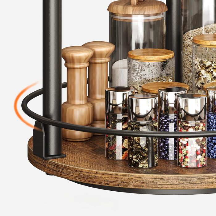 Підставка для спецій, 2-рівневий обертовий органайзер, комплект з 2 шт. , кругла обертова підставка для зберігання, компактний тримач для спецій з поворотним столом, для кухонної стільниці, обіднього столу, вінтажний коричневий та чорний XSR22L2BR 26 x 26