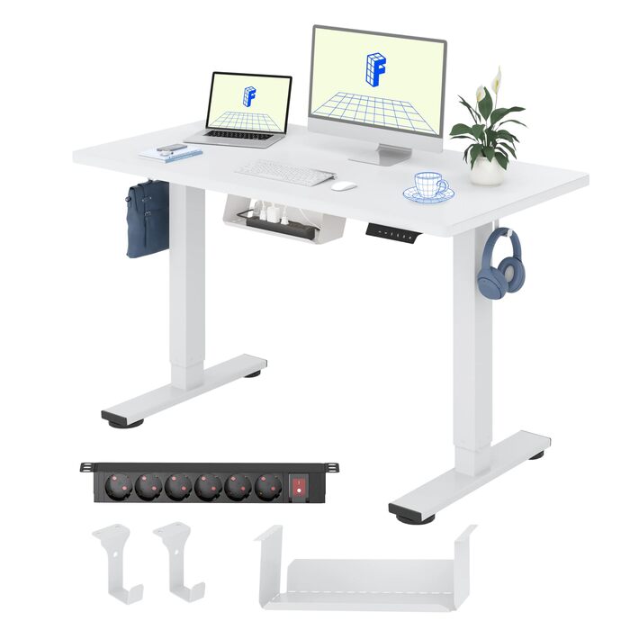 Стіл FlexiSpot з регульованою висотою Basic з організацією кабелів, гачками та цільною стільницею, ергономічний стіл для домашнього офісу, офісний стіл (120x60 см, білий) 120 x 60 см Білий біла рама