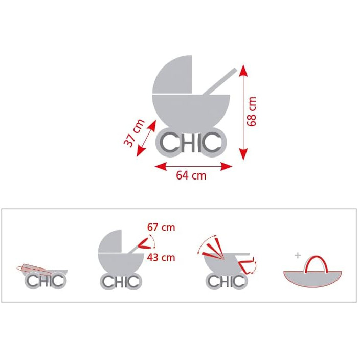 Лялькова коляска Лені, комбінована лялькова коляска 2в1 зі знімною люлькою, джинсовий рожевий, 560-62, 64 x 37 x 68 см, 2000 -