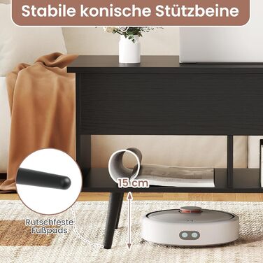 Журнальний столик COSTWAY з регульованою висотою, диван-столик з підйомною стільницею та 2 відкритими полицями, розсувний дерев&39яний журнальний столик для вітальні, офісу, 80 x 40 x 46-60 см (чорний)