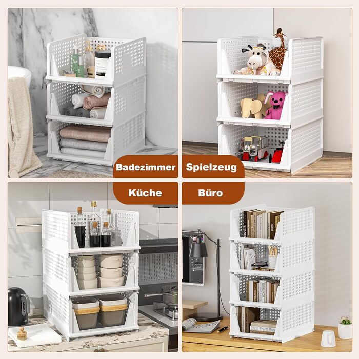 Елементний штабельований органайзер для гардеробу, складний органайзер для гардеробу, система зберігання в гардеробі, компактні коробки для зберігання та вставки для шухляд, білий, 5 шт. у упаковці, великий, 5-