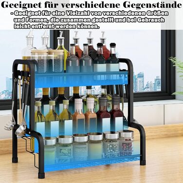 Стелаж для спецій Aufun з нержавіючої сталі, чорний, 4-рівневий органайзер для спецій, кухонна полиця, кухонна полиця, настільна полиця, ідеально підходить для банок для спецій, пляшок, банок для варення, косметики (тип B)