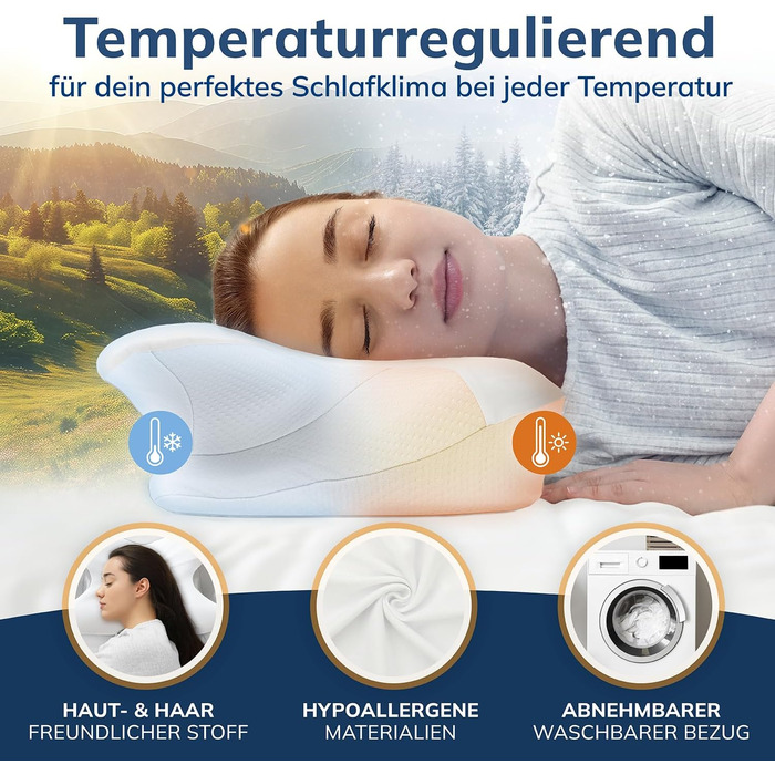 Ортопедична подушка для всіх положень сну Подушка для підтримки шиї для спокійного сну Подушка з піни з ефектом пам&39яті для ідеальної адаптації Ергономічна подушка для полегшення болю в шиї (Біла)