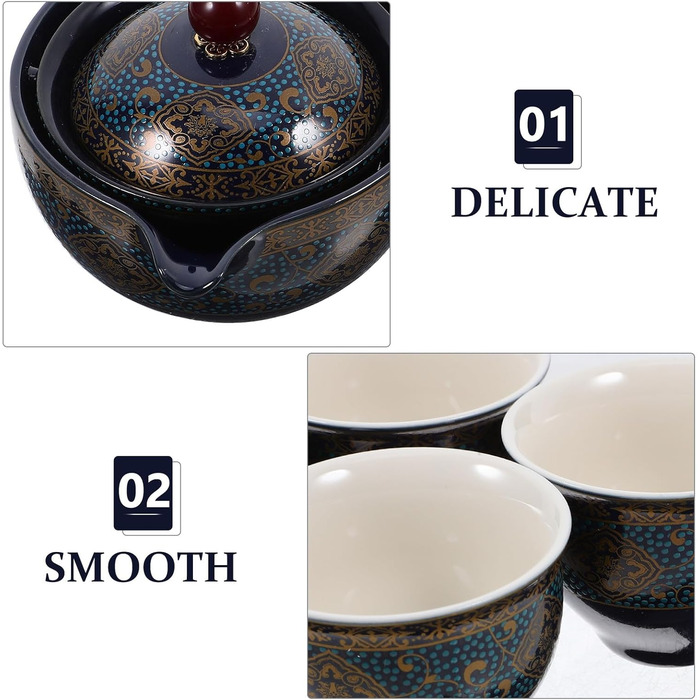 Набір китайського керамічного чайного посуду Toyvian синього кольору з зручною ручкою та легким очищенням, 1 комплект для домашнього чаювання в стилі Кунг Фу для справжньої насолоди чаєм.