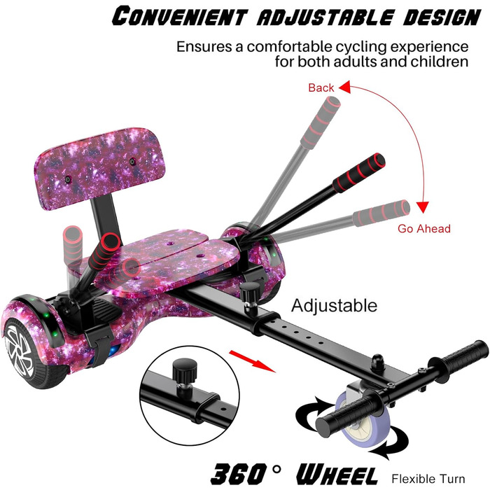 Гіроскутер SISIGAD HY-A02C для дітей – 6,5-дюймовий самобалансуючий з Bluetooth та світлодіодним підсвічуванням, потужний подвійний двигун, подарунок для дітей, зоряно-блакитний / фіолетовий