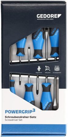 Набір викруток GEDORE, 6 предметів, для шліцевих та хрестоподібних гвинтів, з ергономічною ручкою 4 плоских / 2 хрестоподібних викрутки