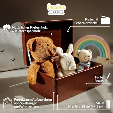 Коричнева велика дерев'яна коробка з кришкою 30 x 20 x 14 см (/-1 см) Великодня пасхальна прикраса коробка Дерев'яна коробка Пам'ятна коробка Коробка для зберігання дитини Коробка для іграшок На весілля, день народження