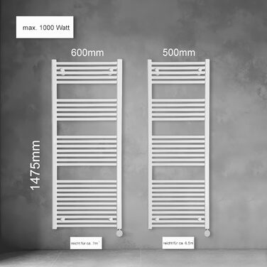 Електричний радіатор для ванної кімнати anapont з WiFi та Bluetooth 1475x600 - чорний прямий - рушникосушка - електричний обігрівач для ванної кімнати - рушникосушка - Зроблено в Німеччині Чорний 1475в x 600вт
