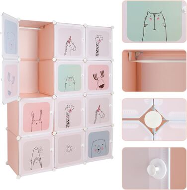 Дитяча шафа Kedia, шафа для спальні, модульна пластикова шафа з дверима, переносна шафа, дитяча шафа (110 * 145 * 37 см рожевого кольору) 110*145*37 см рожевого кольору