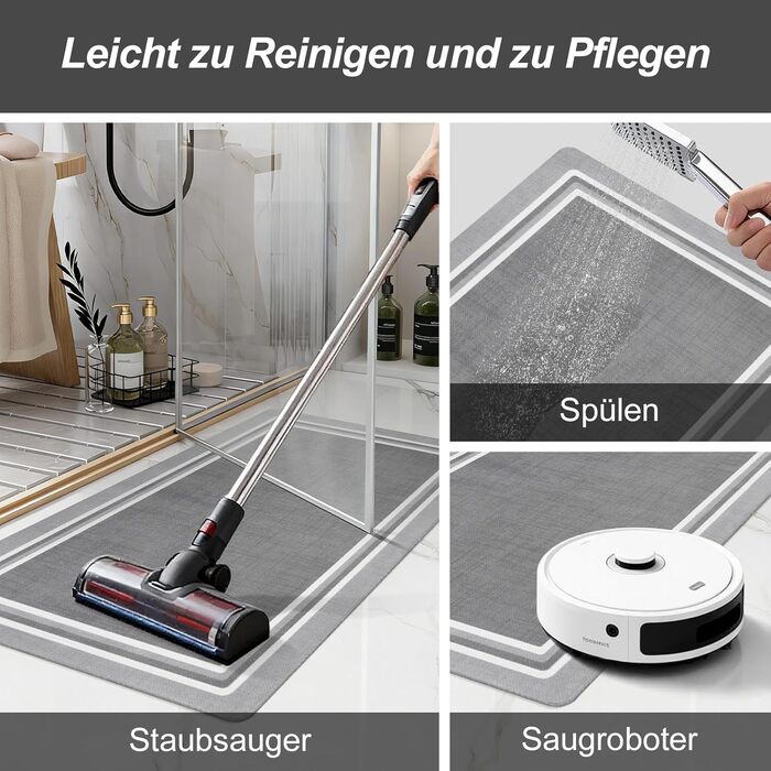 Нековзний килимок для ванної, швидковисихаючий килимок для ванної тонкий, абсорбуючий, нековзний, миючий килимок для ванної кімнати, для підлоги у ванній кімнаті, ванн та душових кабін на відкритому повітрі, світло-сірий, 60 x 40 см (прямокутний)