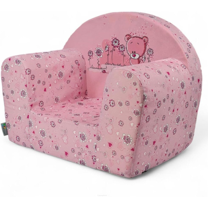 Дитяче крісло FORTISLINE Mini легке крісло з пінопласту для дітей від 1 року, мяке дитяче крісло з мікрофібри, знімний та пральний чохол, безпечне дитяче сидіння, 40x39x33 см рожевого кольору