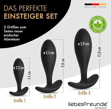 Набір анальних пробок Liebesfreunde для початківців, анальна пробка для жінок і чоловіків (мала), анальна іграшка для пар, 3 силіконові анальні пробки