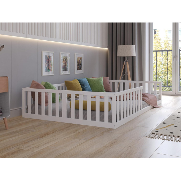 Дитяче ліжко Love For Sleep Floor Bed White 140x200 см, конструкція, зручна для дітей, дитяче ліжко Florence, дерев&39яне ліжко - ліжко Монтессорі 140x200 см з рейковою основою