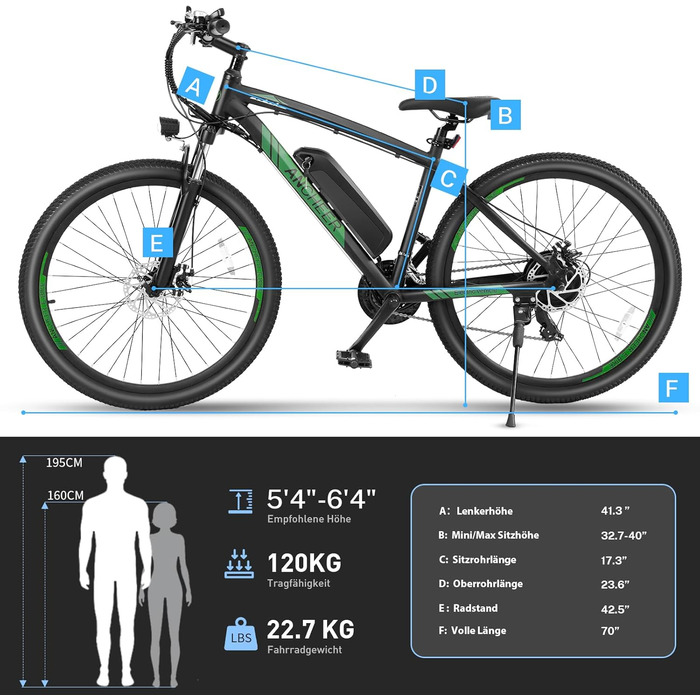 Електровелосипед, 27,5-дюймовий трекінговий велосипед для чоловіків та жінок з акумулятором 36 В 10,4 Аг, двигуном 250 Вт, запасом ходу 100 км, електричний велосипед з 7-ступінчастою коробкою передач, гірський електровелосипед Pedelec для дорослих, зелени